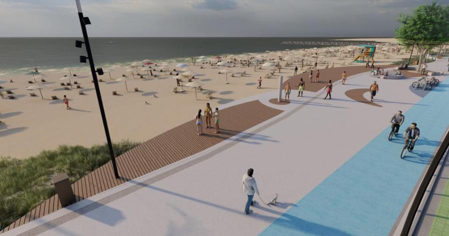 Engordamento da faixa de areia da orla da Meia Praia
