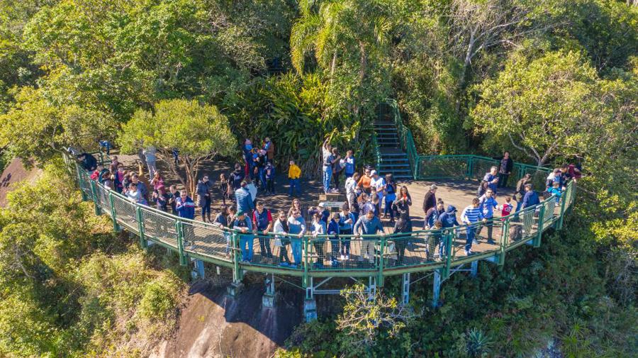 Mirante do Parque Unipraias com turistas e vista panoramica de Balneario Camboriu